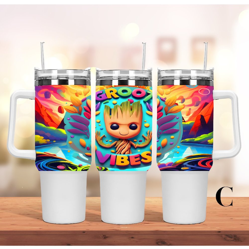 Disney Marvel I Am Groot 40 oz Tumbler/Water bottle/Mug with hand carry handle. - Picture 10 of 12